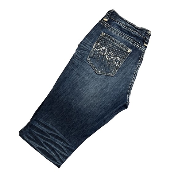 Coogi Womens Jeans Size 9/10 Stretch Bling Logo Med Wash 32/33 Thick Stitching - Picture 1 of 16